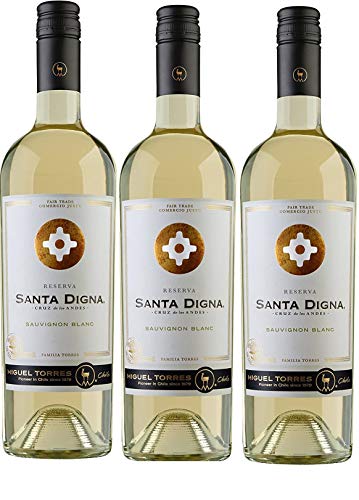 Santa Digna Sauvignon Blanc, Vino Blanco - 3 botellas de 75 cl, Total: 2250 ml