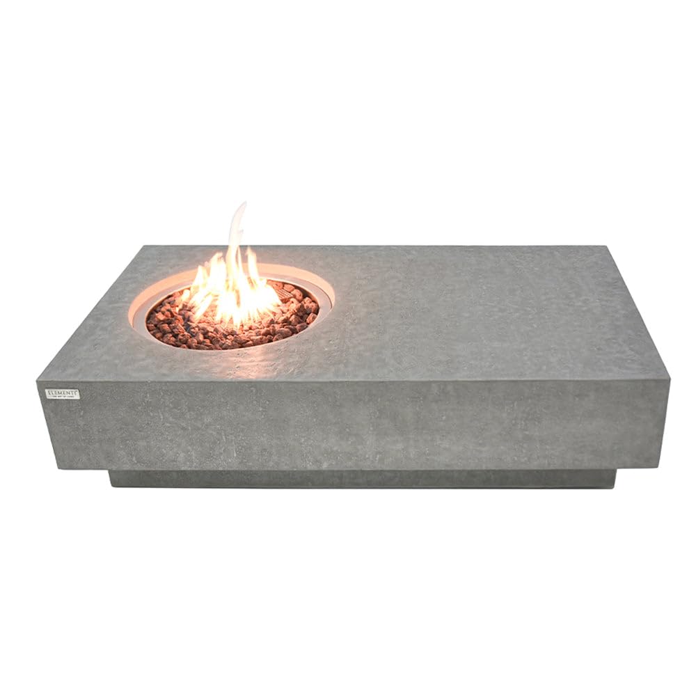 Metropolis Concrete Fire Pit 56" x 32" Outdoor Patio Firepit Includes Lava Rocks Modern Fire Pits & Outdoor Fireplaces for Garden, Deck, Indoor & Outdoor Heating