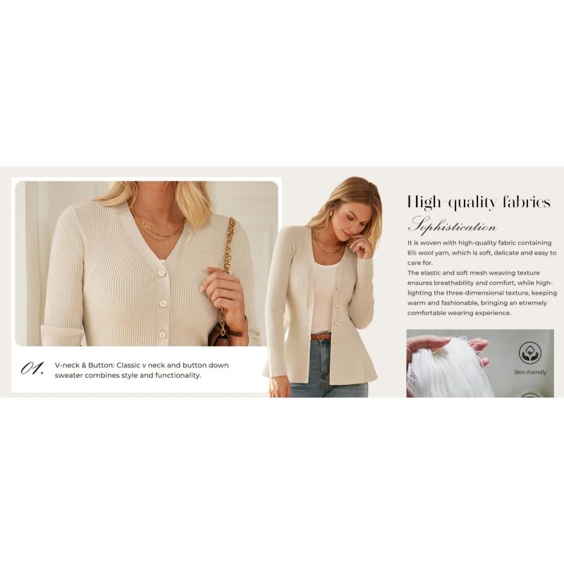 Cardigan da Donna A Coste Slim Fit Elegante Maglione A Maniche Lunghe con Orlo A Volant Giacca Leggera con Scollo A V E Bottoni Frontali Maglione Caldo Autunnale Capospalla Perfetto per Oktoberfest