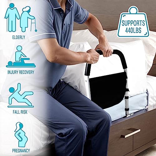 Youngercar Bedside Safety Bed Rails For Elderly Adults, Handicap, Pregnant - Bed Assist Bar With Free Storage Pocket - Adjustable Bed Cane Fits King, Queen, Full, Twin Size Bed - Stability Grab Bar #TOP2