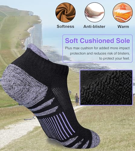 Heyoboy Ankle Socks Womens Anti-blister Cushioned Athletic Running Socks, Wicking Anti-odor Low Cut Socks 5 Pairs