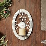 SOFE Rustic Oval Pillar Candle Wall Sconce - Distressed White Wall Candle Holder - Unique Metal Metal Wall Sconce - Scrollwork Wall Decor for Living Room, Bedroom, Entryway