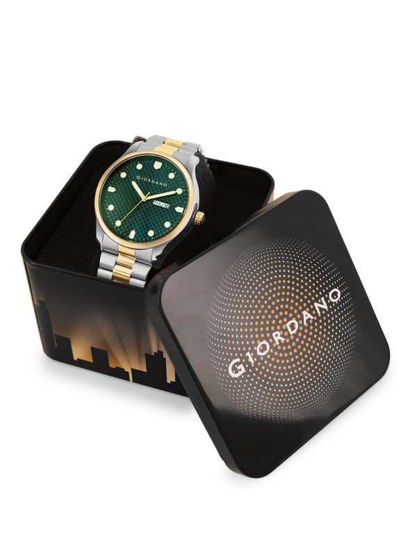 Image of Giordano Analog Watch for Men with Two-Tone Stainless Steel Strap & Textured Dial, Day-Date Display, Elegant Casual Style
