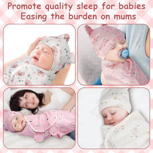 Image of Ramede 6-Pack Preemie Baby Swaddle Blankets with Hats, Breathable 100% Cotton Baby Swaddles, Suitable for Preemie Babies and Newborns, Soft Cotton, Adjustable(Bear,Pink)