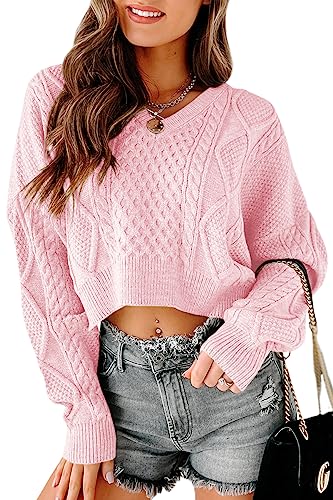 Tankaneo Women's V Neck Cropped Sweater Long...
