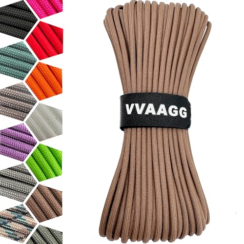 VVAAGG 1000 Tan Paracord 50FT Utility Parachute Cord 4mm Nylon String12 Strand Nylon Camping Rope, Tent Rope, Clothsline Rope for Survival & Camping Gear