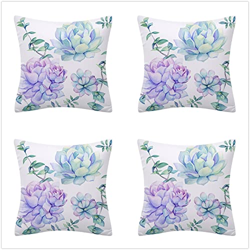 Kissenbezug 45x45cm Moderner bunter Lotus 4er Set Dekokissen Kissenbezüge Sofakissen Soft Kissenhülle Couch Kissen mit verdecktem Reißverschluss Modern Zierkissen kissenhülle für Wohnzimmer Sofa Auto Cover