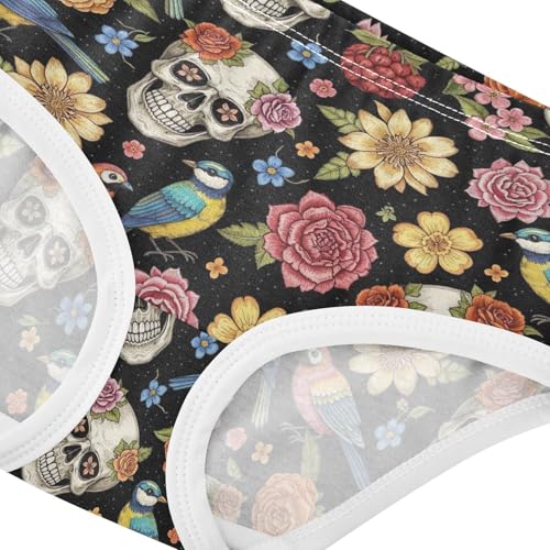 Joisal Cotton Toddlers Underwear Floral Vintage Skulls Birds Florals Panties for Girl Flower Briefs Kids Undies 2t4