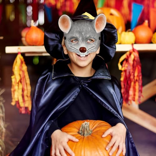 Warmhm 1stk 3d-mausmaske Ratten-halloween-kostüm Masken Bausatz Led-maske Böses Rattenkostüm Gefälligkeiten Für Maskerade-partys Kostüm Tier-cosplay-maske Wimperntusche Light Grey