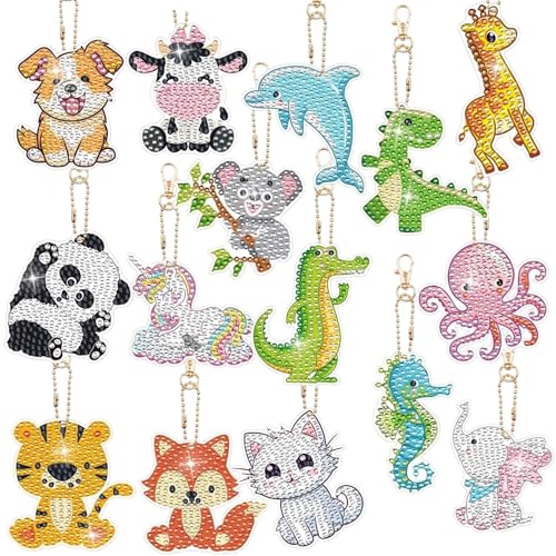 BeoTnp 15 Pcs Diamond Art Keyrings Keyring Making Kit Personalised Diamond Art Backpack Purse Phone and Bag Handbag Ornaments Decoration Birthday Decor Gifts for Adult and Beginners