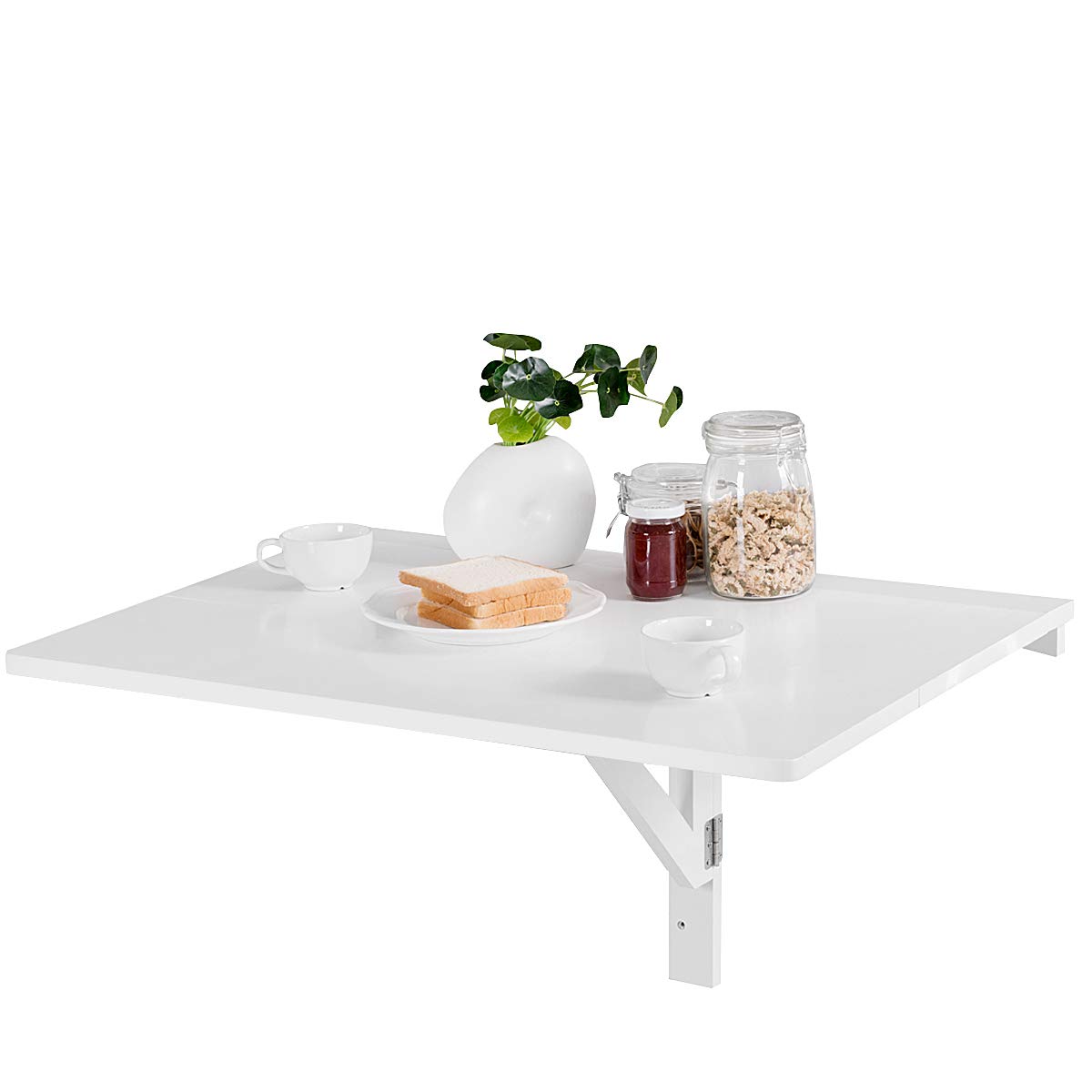 GIANTEX Mesa Plegable de Pared, Escritorio Abatible de Madera, Ahorra Espacio, 80 x 60 x 45 cm, Mesa de Comedor de Pared para Cocina, Salón, Dormitorio (Blanco)