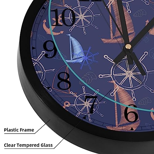 Horloge murale ronde pour maison et cuisine au design de voilier marin