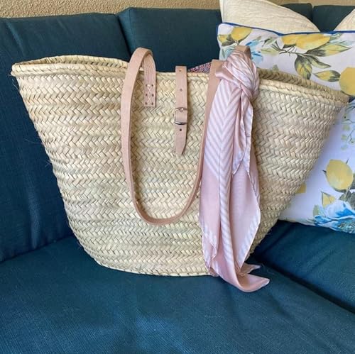 Bolso de paja francés con asas de cuero, bolso bandolera de verano para mujer, cesta artesanal para mercado miniatura 7