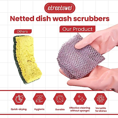 Image of Long Duty Dish Scrubber (8PCs) Non Scratch Scourer Cloth Pads and Pot Scrubbers Netted Wash - Replace Kitchen Sponges for Dishwashing No Odor dishwash Durable Pan Cleaner