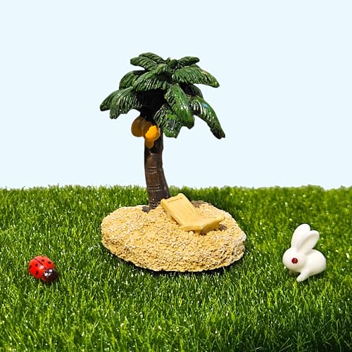 Image of Miniature Coconut Palm Tree with Beach Base, Garden Decor, Doll House Accessories, Miniature Garden Decoration, 8cm (Green Palm Tree)