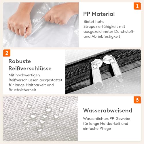 Lifewit 2er-Pack Klare Kleideraufbewahrungstaschen, 40L Bettdecken-Aufbewahrungsbeutel mit Reißverschluss, Plastik-Umzugstaschen für Bettdecken, Decken, Bettwäsche, Steppdecken, Spielzeug, Handtücher
