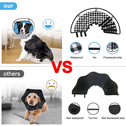 Image of Dog Cone Collar for After Surgery, Soft Pet Recovery Collar for Dogs and Cats, Adjustable Cone Collar Protective Collar for Large Medium Small Dogs Wound Healing (Black Plaid, Large)