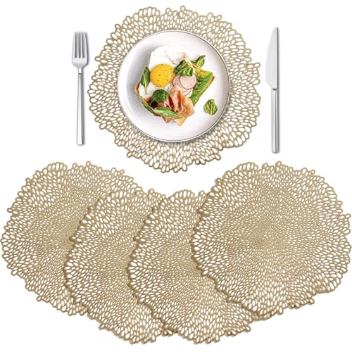 Sets de table dorés lavables en PVC isolant de 38 cm