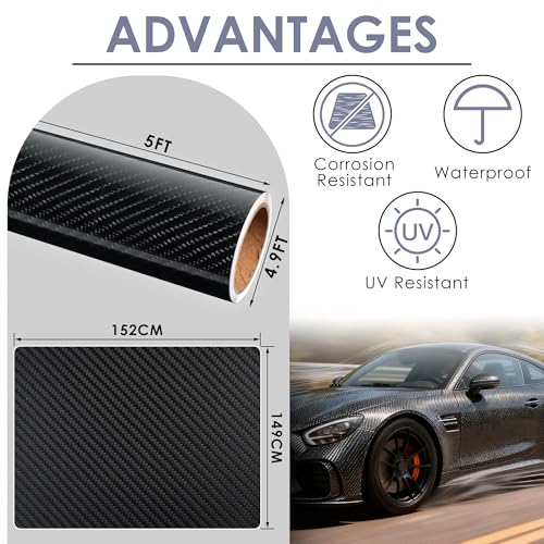 Image of 5ft x 4.9ft Car Vinyl Wrap, 3D Carbon Fiber Black Car Wrap Vinyl Roll for Cars Body Protection, Scratch Resistance with Air Release Technology (Carbon Fiber Black)