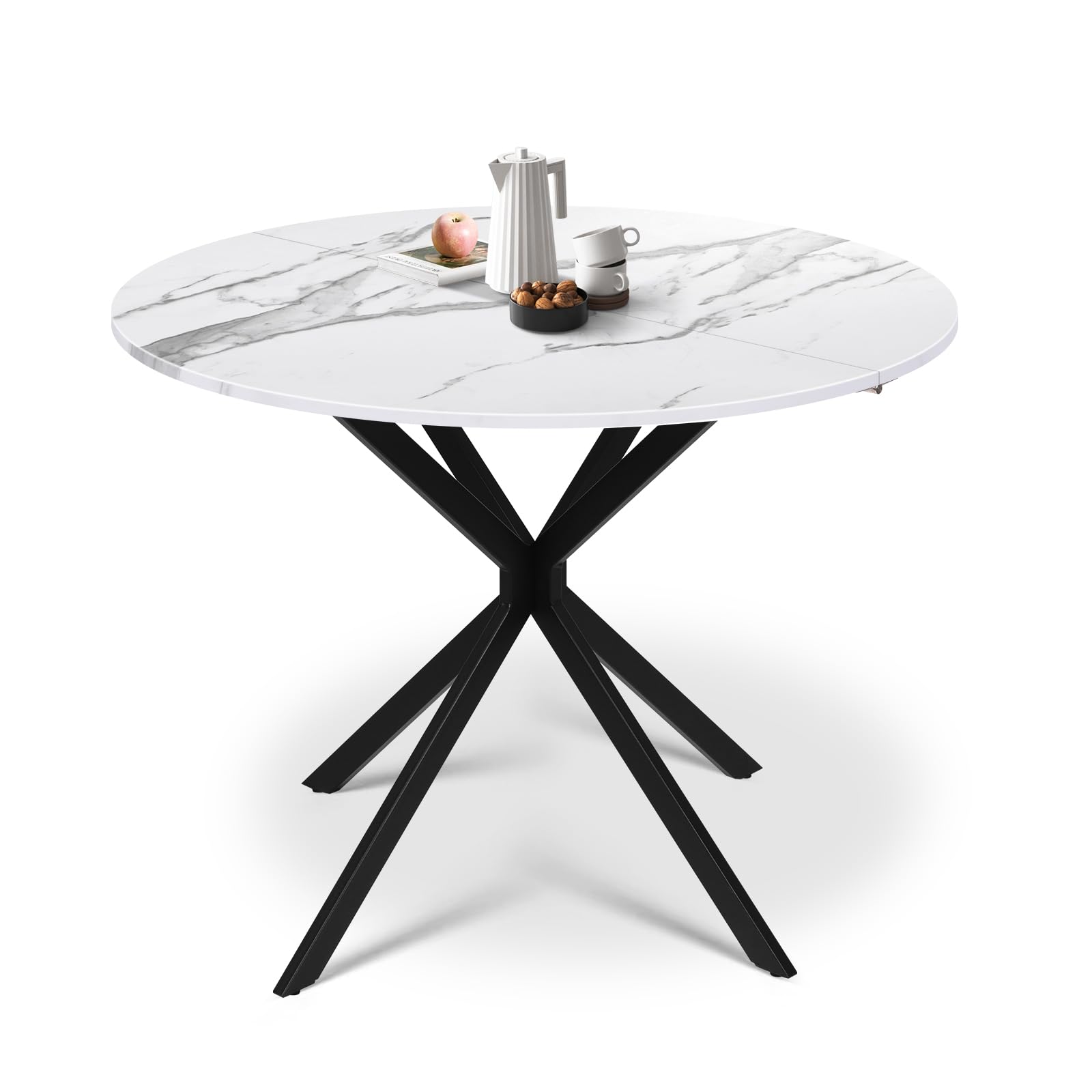 Luxstein Folding Dining Table, Round Drop Leaf Table for Small Space Marble Effect Table for Dining Room,Kitchen,Apartment — image 1