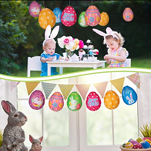 Image of 12 Pcs Easter Party Hanging Paper Lanterns Easter Eggs Bunny Chick Basket Flower Happy Easter Paper Lanterns Hanging Lanterns Decorative for Easter Party Decoration Supplies