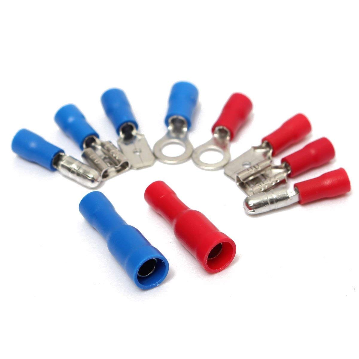 200Pcs/Set Red Blue Terminators Assorted Insulated Spade Ring Connectors Crimp Electrical Cable Wire Terminals Kit