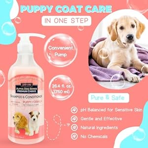 Alpha Dog Series Puppy Grooming Natural Dog Shampoo and Conditioner with Aloe Vera, pH balanced Shampoo for Dogs, Tear-Free, Moisturizing Dog Shampoo for Sensitive Skin – 26.4 Oz