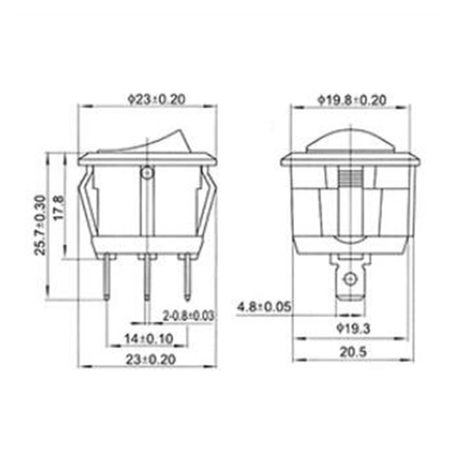 Interruttore a bilanciere 10 Pezzi 23 mm Rotondo Nero 3 Pin 10A/125 V 6 A/250 V CA 3 Posizioni SPDT ON-off-ON Interruttore a bilanciere a Scatto xiaguolingsm