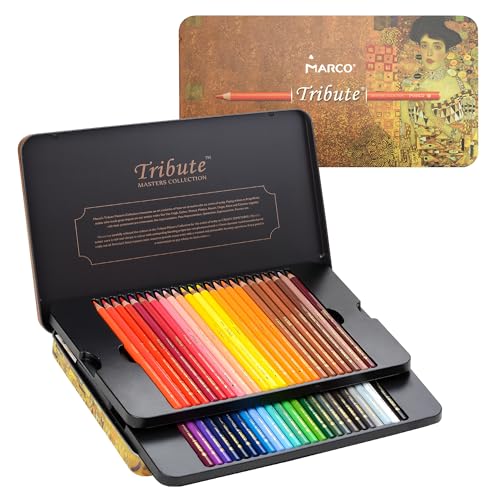 MARCO Juego de 48 lápices de colores para adultos, lápices de colores profesionales para colorear al óleo, lápices de madera en caja de hierro, adecuados para estudiantes de arte y profesionales (48
