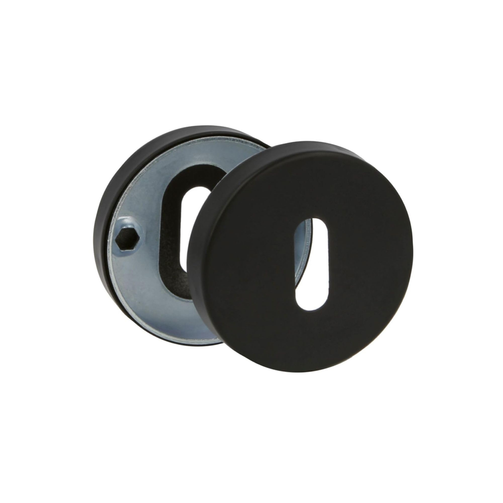 Amig Black - Escutcheon For Round Rose Door Handles - Mod. 4Rx - Ø53 Mm - For Lever Lock (Mortice Key) - Ø53 Mm, 8 Mm Thickness - Set Of 2 Escutcheons With Screws - Stainless Steel