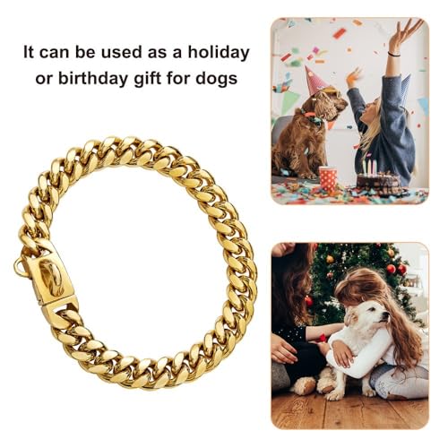 Cuban Dog Collar, Edelstahl Hundehalsband, 14 mm Breite, Hunde Halsband Kette, 26/31/36/41/46/51/56/61 cm Längen, Gold Halskette Halsband Kette für Welpen, kleine, mittelgroße Hunde