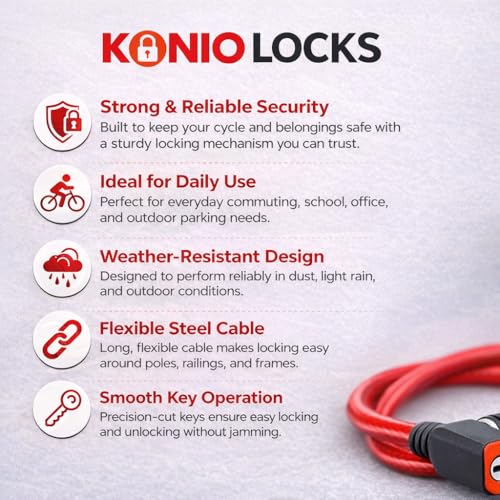Image of Heavy Duty Cable Lock Anti-Theft Safety Lock with 2 Keys for Helmet, Cycle, Luggage & Bicycle (Pack-1)(Red).