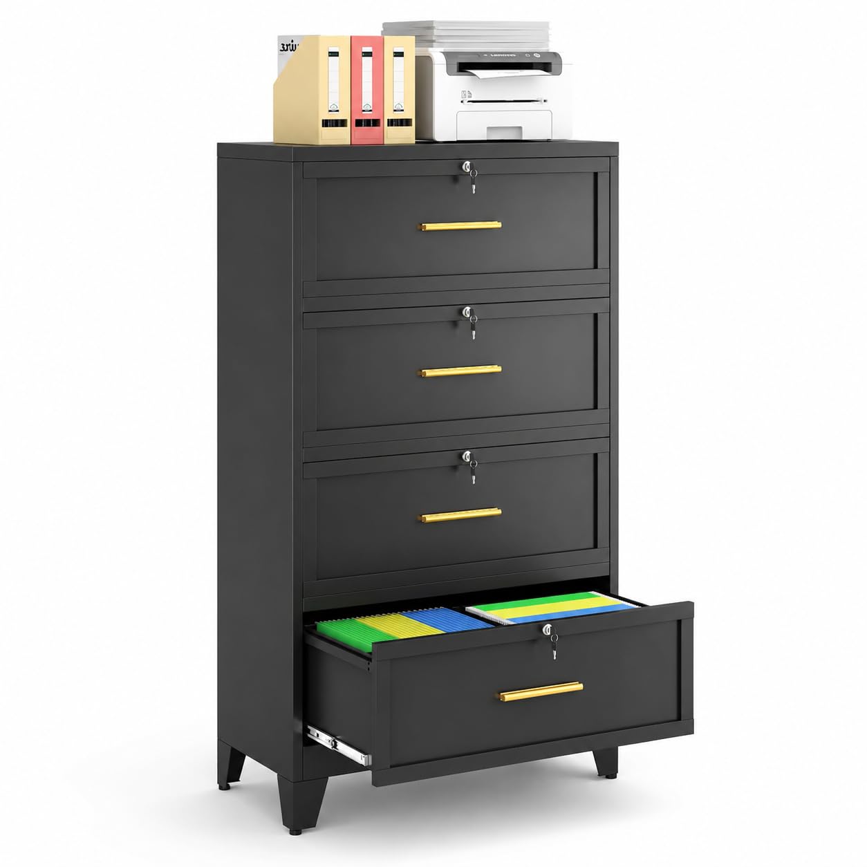 4 Drawer File Cabinet with Lock, Lateral Filing Cabinet for Home Office