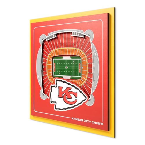 YouTheFan Officially-licensed NFL Kansas City Chiefs Stadium Series 3D Wall Art - multi-layer team stadium replica detailed sports fan gift indoor decor