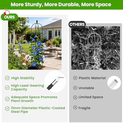 2 Pack Garden Obelisk Trellis for Climbing Plants, 71" Rustproof Metal Tower Plant Support Cages, Rose Trellis for Tomato Potted Flowers Vegetables Vines, Indoor Outdoor Garden Patio by Lazzmonk - Used condition - Image 3