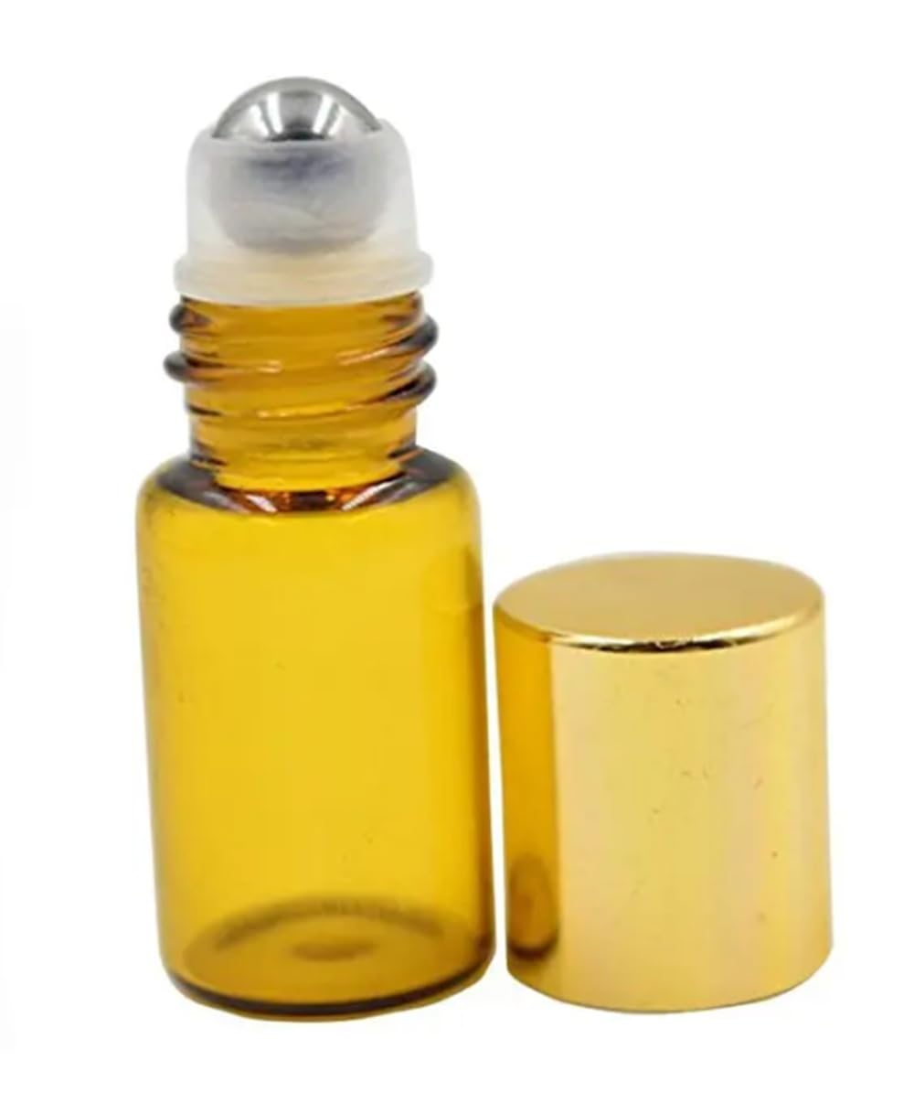 CMJ™ 2 x 3ml Amber Brown Metal Roller Ball Glass Bottles with GOLD Lid Roll On Essential Oils UK Seller