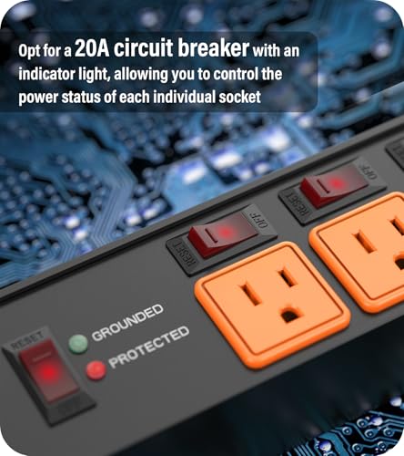 Image of CCCEI Heavy Duty Surge Protector, 20A Individual Switches, Orange, 6FT, 1 | 12 Gauge Grounded Extension Cord with Multiple Outlets, Wall Mount Power Strip for Garage, Plug Extender.