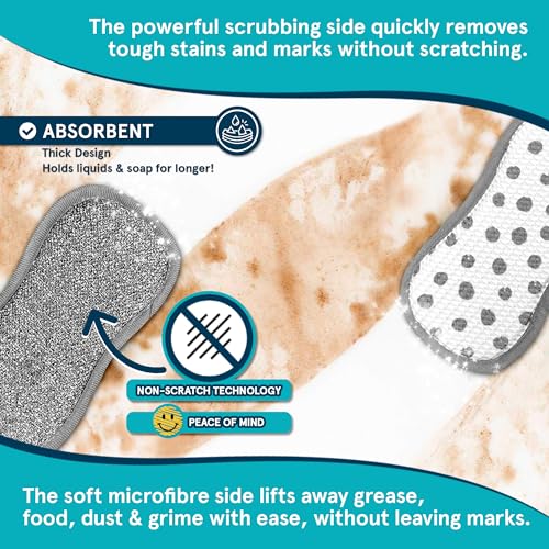 Anti-Bacterial Cleaning Pads by Smith’s® | 3 Pack | Dual-Sided Dish & Multi-Surface Cloth | For Home, Kitchen, Bathroom | Reusable | Non-Scratch | Long Lasting