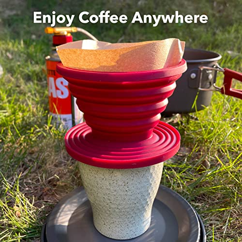 Image of Attsky Collapsible Pour Over Coffee Dripper for Camping, 2-Pack, Red | Reusable Silicone Filter Holder for Travel & Backpacking, Brews 2+ Cups, Single-Cup Brewer, Compact Camp Coffee Maker Kit