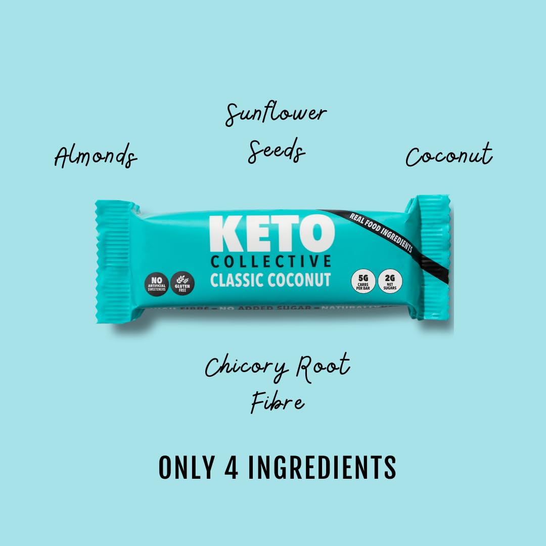 Keto Collective Barres Keto - NOUVELLE RECETTE - 15x40g | 3g de Glucides Nets | Snacks Cetogene | Haute en Fibres | Ingrédients Naturels | Snacks Keto | Sans Gluten | Vegan