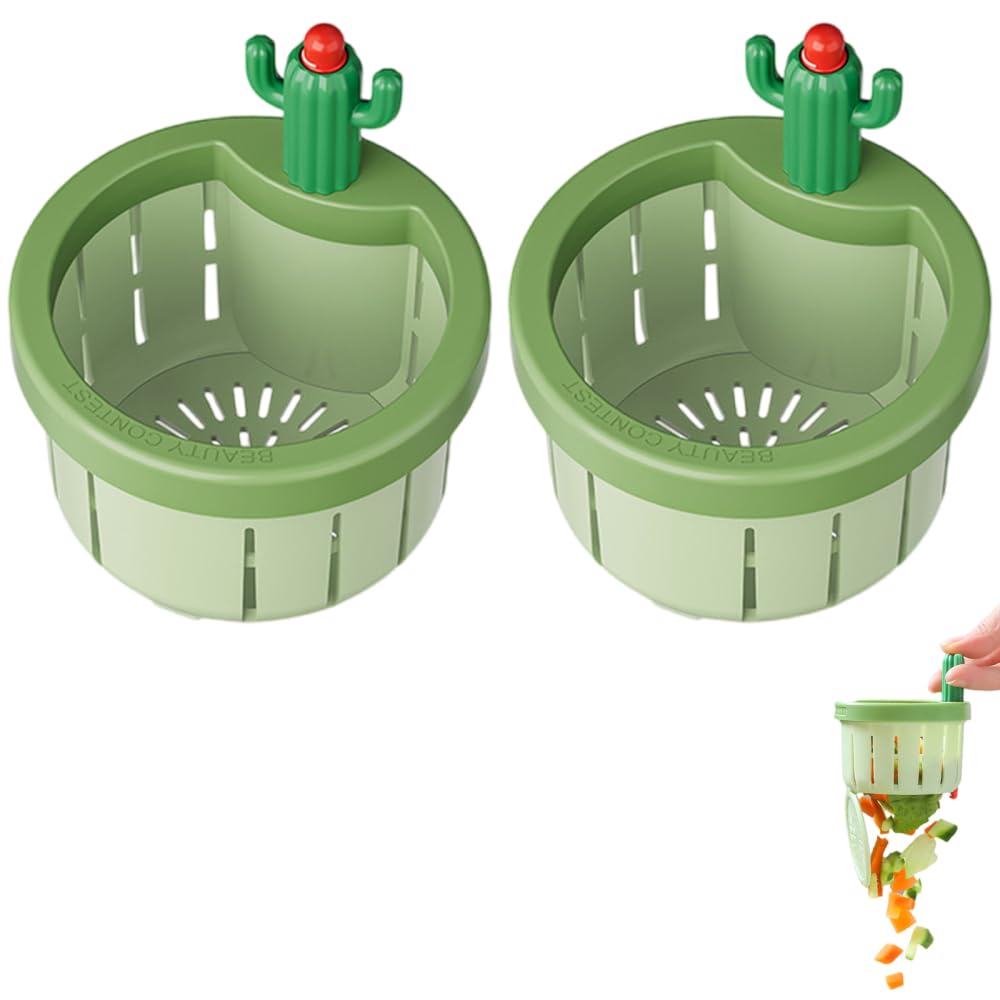 2PCS Cactus Kitchen Sink Drain Strainer, Press Automatic Dumping Sink Filter for diameter 7.8cm Kitchen Sinks