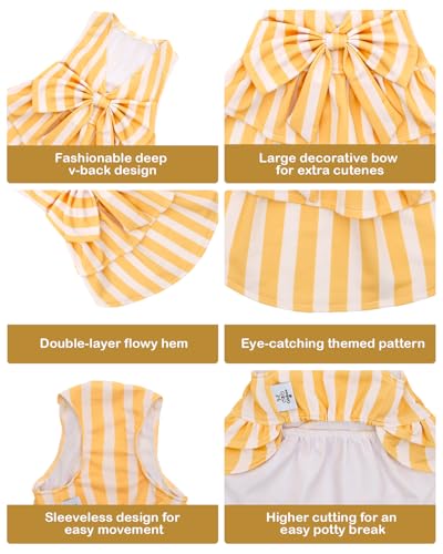 Image of CuteBone UPF50+ Dog Dresses for Small Dogs, Summer Sleeveless Deep V-Back Pet Dress with Big Bow, Breathable Swimwear Fabric, Cooling Stretchy Puppy Clothes for Outdoor Wedding Party Beach DV09XXS