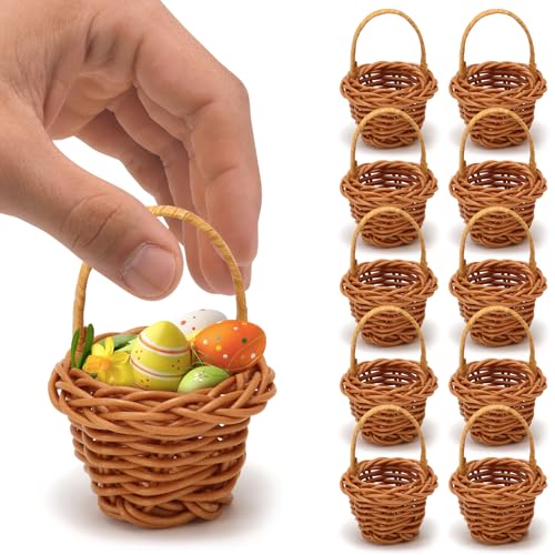 Mini Woven Basket 10Pcs Small Easter Wicker Baskets with Handle Bulk for Favors Home and Office Decor for and Floral Arrangements