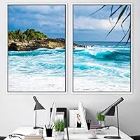 2 Piece Framed Canvas Wall Art Coastal Beach Canvas Prints Home Artwork Decoration for Living Room,Bedroom - 16