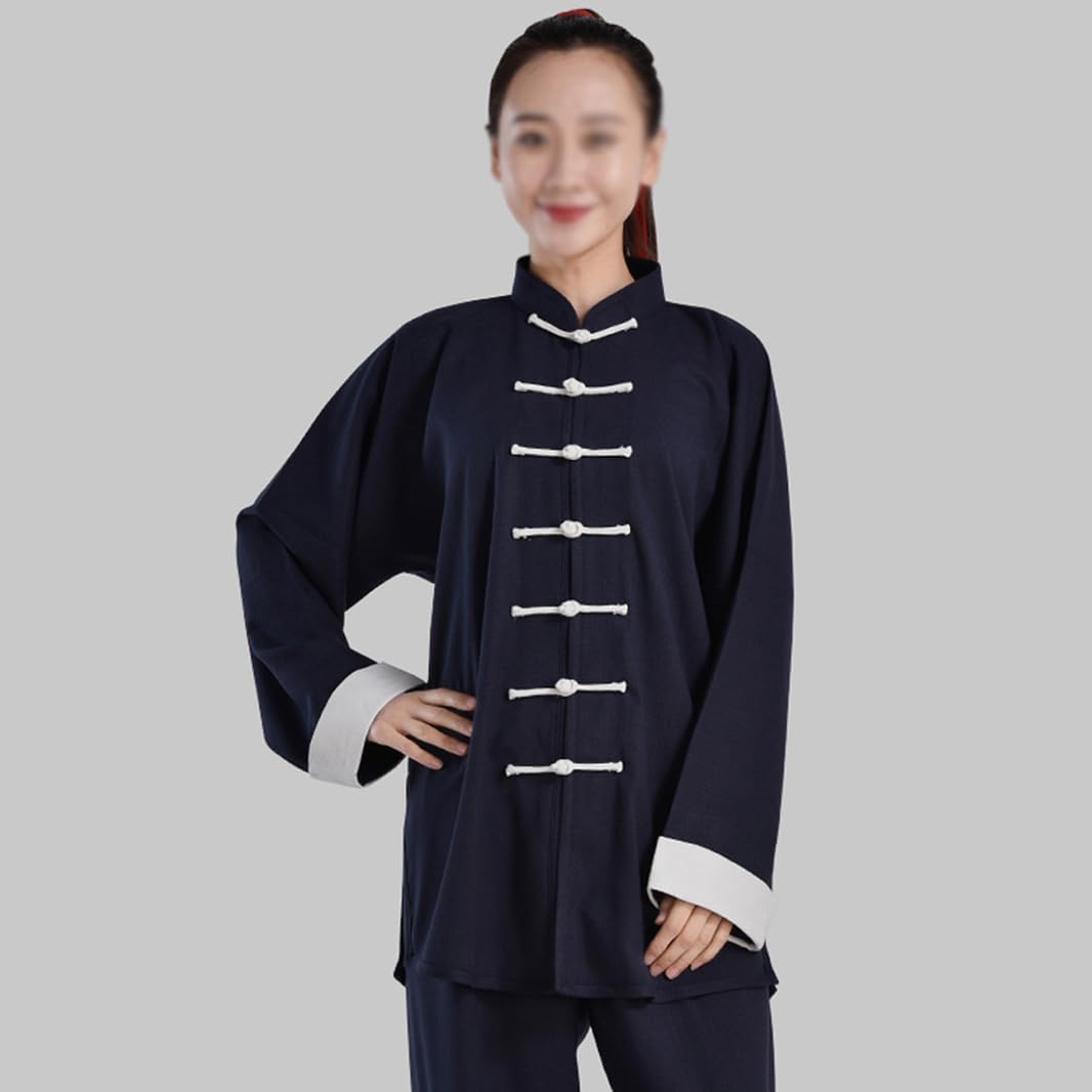 Unisex Cotton Linen Tai Chi Uniforms, Kung Fu Clothing Morning Exercise Uniform Martial Arts Wear Blue-XXS