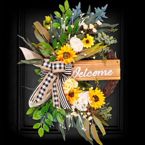 Soosubel Spring Summer Wreaths for Front Door Porch Wall Window,