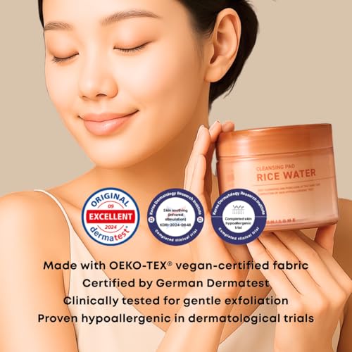 Image of Rice Water Cleansing Pads - Makeup Remover Wipes & Korean Toner Pads with Centella Asiatica, Exfoliating for Blackhead Removal & Pore Minimizer, 50 Pad