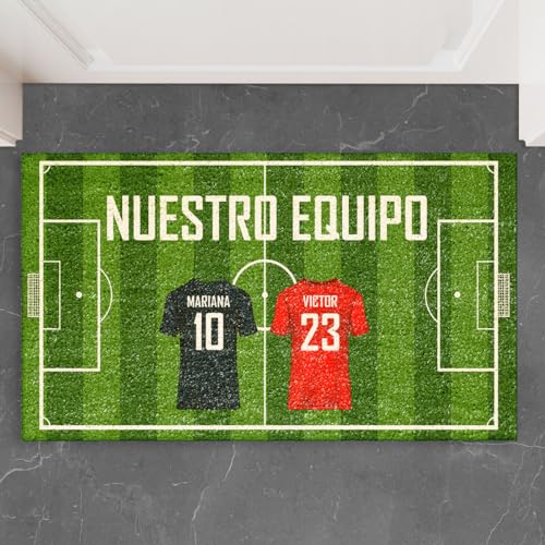 Transparent Gift Felpudo Personalizado Equipo de Fútbol con Nombres para Entrada de Casa. Regalos Originales para Familia. Alfombras Personalizadas para el Hogar. Fibra de Coco y Base Antideslizante