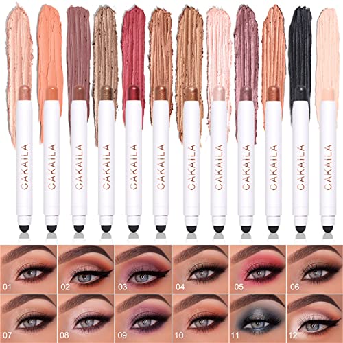 Romoty Eye Shadow Stick, 12 Colors Matte Pearlescent Waterproof Eyeshadow Pencil Non-Smudge Nude Makeup Base Eye Shadow (B# Orange) #TOP2