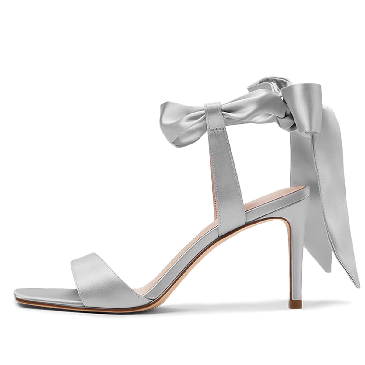Cokvkuu Women's Stiletto Sandals Pink Satin Bow Tie Square Toe Open Toe Sandals.